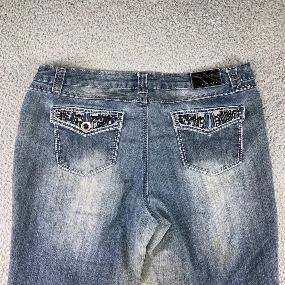 Vtg Embellished Straight Leg Jeans Women 14 35x31 Stretch Y2K Western Outdoor